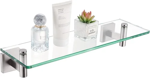 Miniatura 20 de KOKOSIRI Estantes de Pared Hardware de Baño Estante Flotante de Vidrio de 12 Pulgadas para Dormitorio, Sala de Estar, Cocina, Rack Colgante Bronce