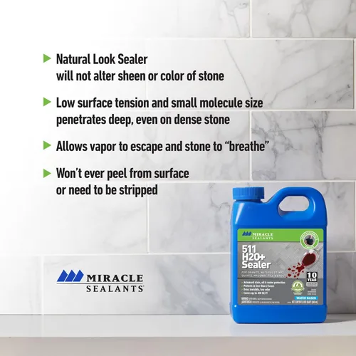 Miniatura 5 de Miracle Sealants 511 H2O Plus Advanced - Sellador penetrante para encimeras, piedra, azulejos y lechada, cuarto de galón