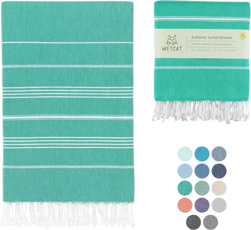 Miniatura 47 de WETCAT Toalla de playa original turca (39 x 71) – Peshtemal prelavado, 100% algodón, muy absorbente, de secado rápido y ultra suave, seguro