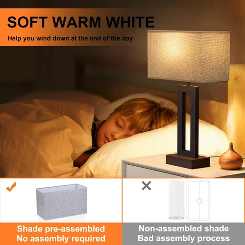 Miniatura 5 de Seealle Juego de 2 Lámparas de Mesa de Noche para Dormitorios - Lámpara de Cabecera Táctil con USB C+A, Regulable de 3 Niveles para Mesas Auxiliares