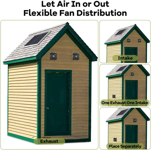 Miniatura 6 de Ventilador de energía solar, ventilador solar para cobertizo, gallinero, invernadero, exterior con dos ventiladores IPX7 impermeables de 5 pulgadas