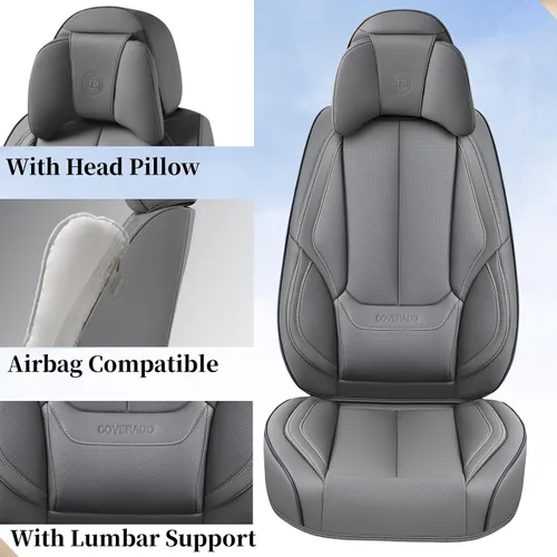 Miniatura 5 de Coverado Juego completo de fundas universales para asiento de automóvil, 5 asientos universales para automóviles, fundas impermeables de piel