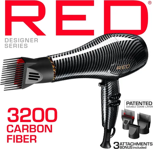 Miniatura 2 de RED Designer Series 3200 - Secador de pelo, 3 ajustes de calor y 2 velocidades, tiro fresco, 25% más flujo de aire, Pik desenredante patentado