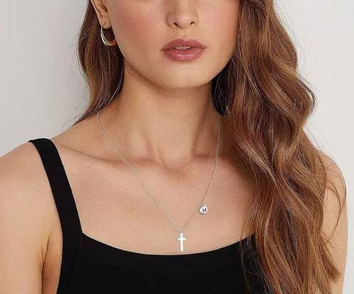 Miniatura 3 de Tiny Cross Necklace for Girls Heart Initial Necklace Women Heart Birthstone Necklace Letter Stainless Steel Pendant Jewelry First Communion