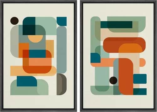 Miniatura 84 de IDEA4WALL Lienzo enmarcado para pared, juego de arte Bauhaus dorado de mediados de siglo, patrón de cuadrícula moderna, ilustraciones con formas