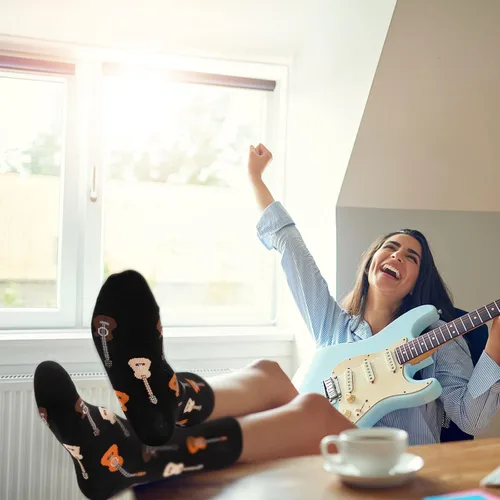 Miniatura 6 de 4 pares de calcetines de vestir musicales para hombre, calcetines de guitarra, calcetines novedosos, amantes de la música, día de San Valentín