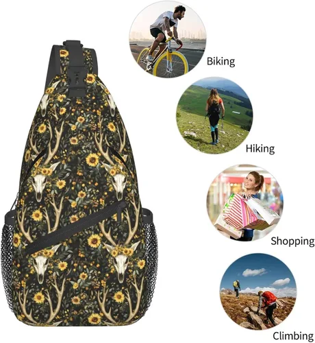 Miniatura 5 de Small Crossbody Bags for Women Men - Vintage Sunflower Deer Skull Print Adjustable Shoulder Bag Fanny Packs Belt Sling Bag Crossbody Purses Backpack
