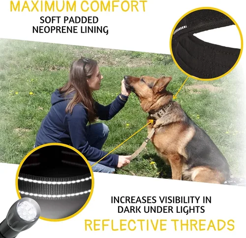 Miniatura 4 de ADITYNA Collar de perro resistente con asa – Collar grueso para perros grandes – ancho, reflectante, táctico, acolchado de neopreno suave – Collar