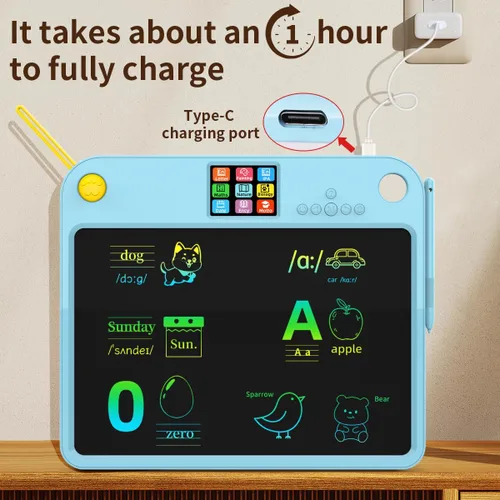 Miniatura 6 de Tableta de aprendizaje para niños con pantalla doble, tablero de escritura y dibujo borrable para niños pequeños, juguete educativo sin pantalla