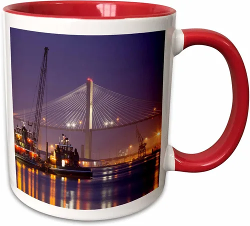 Miniatura 9 de 3dRose Taza de café, tamaño – 15 oz – Georgia, Talmadge Bridge, remolcadores, Savannah River – US11 JWL0430 – Joanne Wells Georgia – divertido