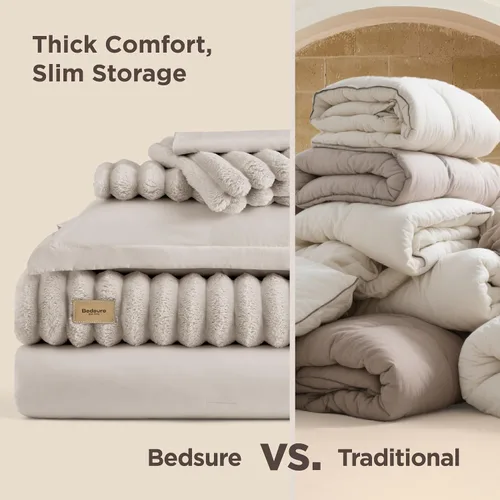Miniatura 6 de Bedsure Gentlesoft™ Juego de edredón individual 2 en 1 y manta esponjosa desmontable, juego de ropa de cama beige para uso en todas las estaciones