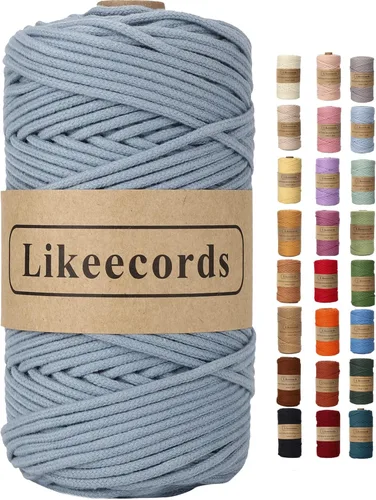 Miniatura 71 de Cordón de Algodón Trenzado 3mm x 109 yardas - Cuerda de Macramé Colorida para Manualidades, Ganchos, Colgantes de Pared - 100% Algodón Natural