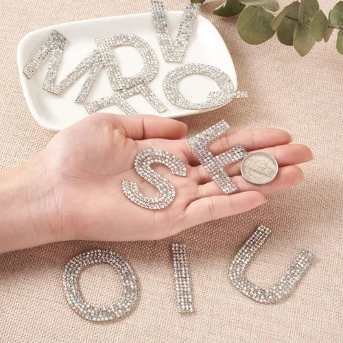 Miniatura 4 de Mega Pet 52 parches de diamantes de imitación de cristal de la A ~ Z, parches adhesivos termofusibles en caliente, apliques para ropa, mochilas