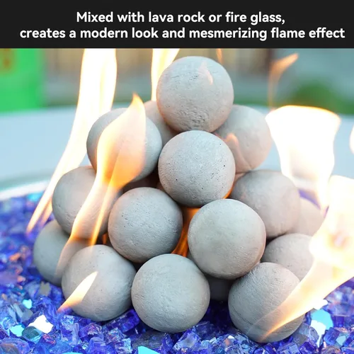 Miniatura 4 de Skyflame Bolas de chimenea de 2" para chimenea de gas, juego de 25 bolas redondas de cerámica para fogatas/chimeneas de interior/exterior, accesorio
