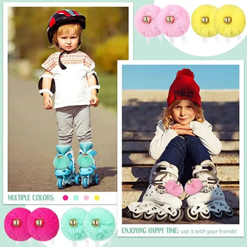 Miniatura 4 de HOMU 2 pompones de patín con pompones de piel sintética para niñas y mujeres, con cascabeles y rodillos, con pompones y pompones de piel sintética