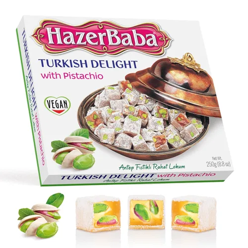 Miniatura 12 de Hazer Baba Delicias Turcas con Pistacho, Caja de bocadillos gourmet, Tradicional, Bocadillo vegano, Lokum turco, Dulces únicos, Loukumi, Delicias