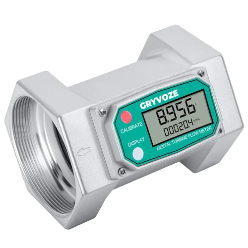 Miniatura 10 de Medidor de flujo de combustible de turbina digital de 1 pulgada, medidor de flujo de rosca NPT en línea de 2.6-26 GPM con adaptadores de 3/4