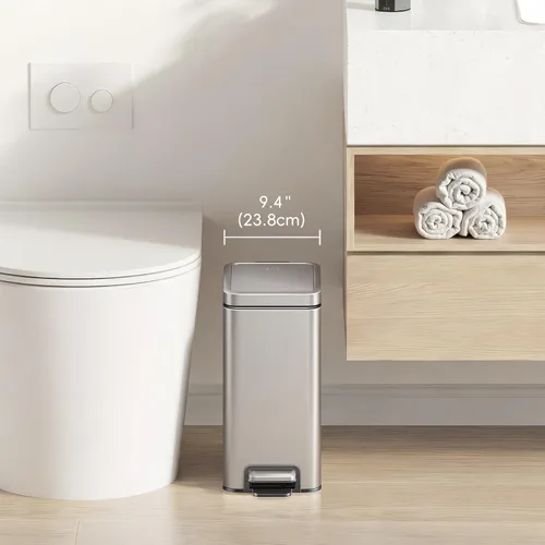 Miniatura 9 de EKO Cubo de basura pequeño para baño con tapa, cierre suave, pedal escalonado, cubo de basura de acero inoxidable de 10 litros/2.6 galones con cubo