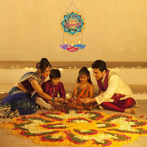 Miniatura 3 de LHIUEM Diwali - Letreros de madera de Happy Diwali para decoración de pared, juego de 2 (10 x 20 pulgadas), decoración de loto, pancarta india Happy