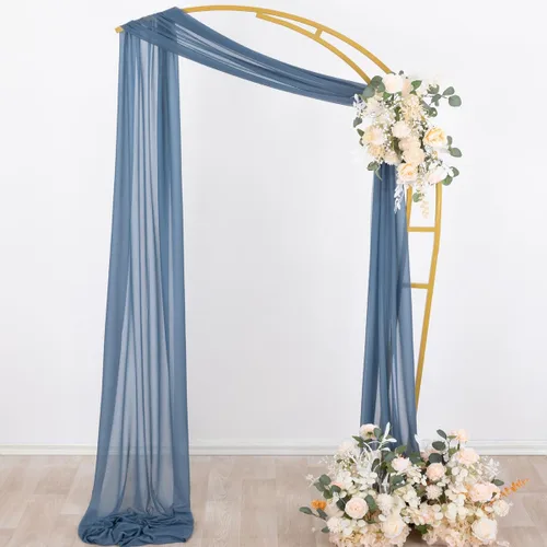 Miniatura 6 de Socomi Tela drapeada de arco de boda de 29 pulgadas x 20 pies, 2 paneles de cortina transparente azul polvoriento para exteriores, cortinas Azul