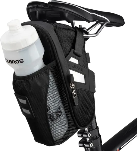 ROCKBROS Bolsas de Sillín de Bicicleta con Bolsillo para Botella de Agua Bolsas Impermeables para Sillín de Bicicleta Paquete Bajo Asiento Bolsa de