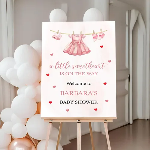 Miniatura 4 de Letrero de bienvenida personalizado para baby shower, con texto en inglés «A Little Sweetheart on the way» Baby Shower, cartel de bienvenida