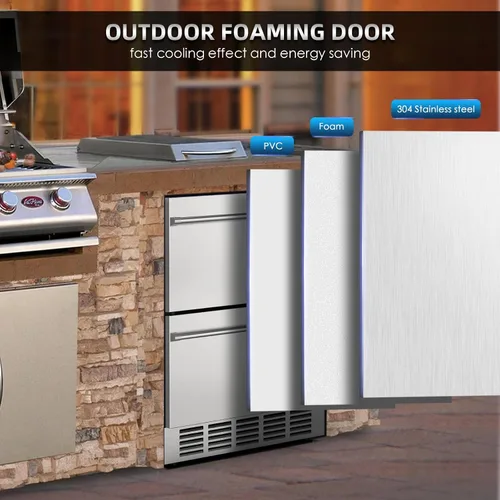 Miniatura 4 de Mojgar Refrigerador de doble cajón bajo mostrador de 24 pulgadas, refrigerador de dos cajones para interiores, refrigerador de bebidas de acero