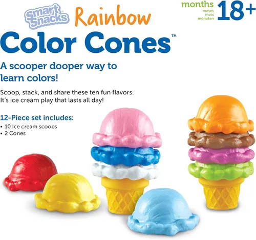 Miniatura 6 de Learning Resources Smart Snacks Conos de Color Arcoíris - Cuchara de Juguete para Helado, Comida de Juego Sensorial, Motricidad Fina para Niños