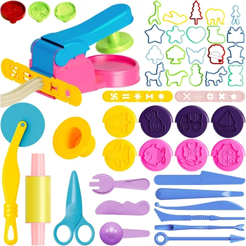 Miniatura 7 de Herramientas de masa para niños, 41 juguetes de masa, incluyen moldes de comida para jugar, cupcakes, helado, hamburguesa, papas fritas, fideos
