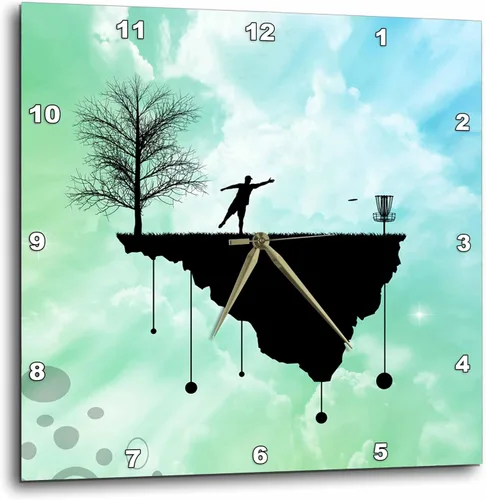 3dRose Putt Plastic in Its Place-disc Golf Silhouette Putting with Blue Skies Reloj de pared, 10 x 10