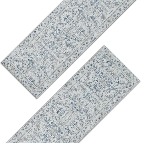 Miniatura 216 de jinchan Lima - Alfombra simétrica floral geométrica lavable, alfombra de entrada de medio círculo de 2 x 3, alfombra de media luna, suave y Azul
