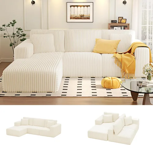 KINGYES Sofá Seccional Modular de 107'', Sofá en Forma de L Tipo Nube para Sala de Estar, Sofá Moderno Sin Estructura con Chaise para Dormitorio,