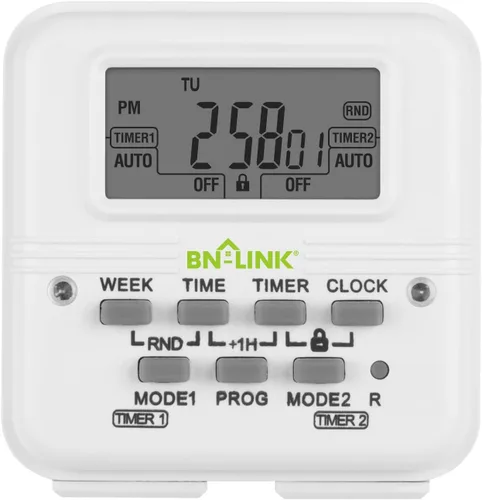 BN-LINK Temporizador de luz digital para interiores, enchufe programable de 7 días con 2 salidas independientes de 3 clavijas, para lámparas,