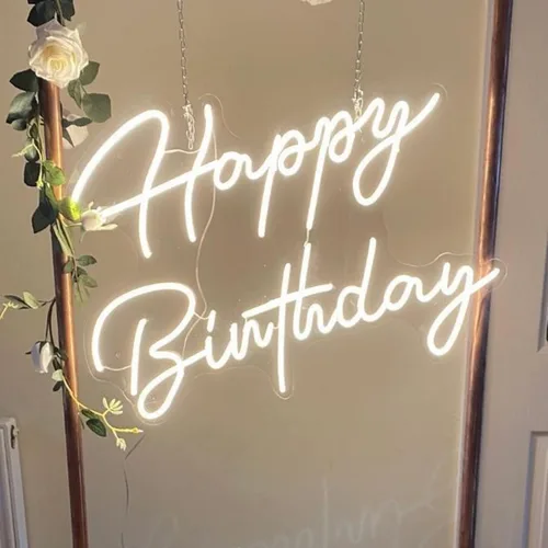 Miniatura 7 de Letrero de neón LED grande de feliz cumpleaños, 28 pulgadas, letrero de luz de neón personalizado para fiesta de cumpleaños, decoración de pared