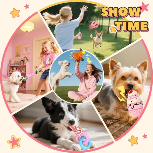 Miniatura 7 de Paquete de 9 juguetes para perros pequeños y cachorros, juguetes masticables para dentición, sin relleno, juguetes chirriantes de goma masticables