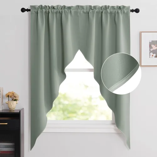 Miniatura 32 de NICETOWN Home Fashion - Cortinas de cocina con bolsillo para poste, cenefa festoneada a medida, cenefa festoneada sólida para ventana de Marrón