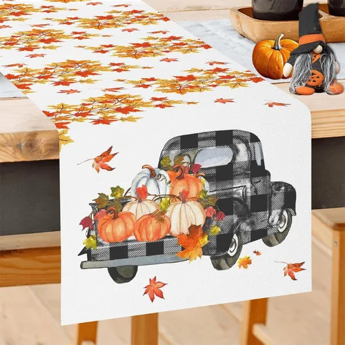 Miniatura 8 de GOOESING Gnomos de otoño, calabazas, hojas de arce, camino de mesa de otoño, temporada de Acción de Gracias, cocina, decoración de mesa de comedor