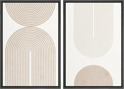 Miniatura 89 de SIGNFORD Lienzo enmarcado para pared, juego de arte con hojas de palmera de selva, polígonos geométricos, formas abstractas, ilustración, arte