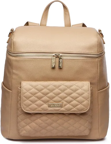 Miniatura 12 de Luli Bebe - Mochila grande para pañales de piel vegana moderna de diseñador con estilo para mamá, multiusos, espaciosa, con cambiador (marrón late)