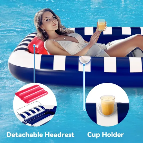 Miniatura 4 de Pool Wave - Flotadores inflables para piscina con aspersor de agua, cama de bronceado grande de 80 x 66 pulgadas para adultos y niños, balsa Azul
