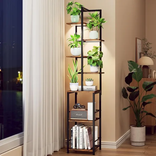 Miniatura 12 de Soporte para plantas de interior con luz de crecimiento, soporte alto para plantas de 5 niveles para interiores, estante de metal para plantas