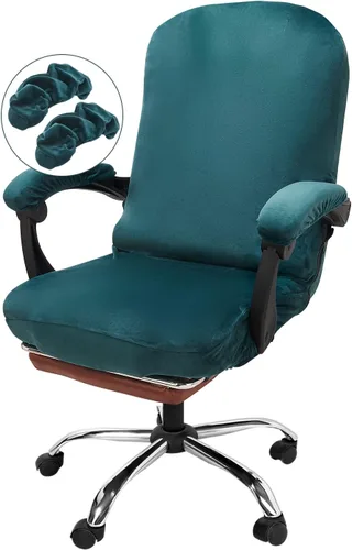 Miniatura 19 de NeColorLife Funda de terciopelo para silla de oficina con fundas para reposabrazos, funda elástica para silla de computadora de escritorio