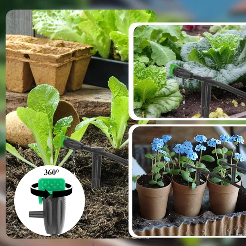 Miniatura 6 de Gotero de riego ajustable de flujo de agua con 30 emisores de goteo de riego, estacas de soporte, sistema de riego gotero para jardín, césped