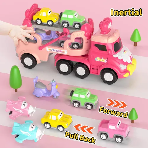 Miniatura 7 de newcrave - Juguetes de camiones para niñas de 1, 2, 3 años, juguetes de autos transportadores 7 en 1 para niñas pequeñas de 1-2, 2-3 años, juguete