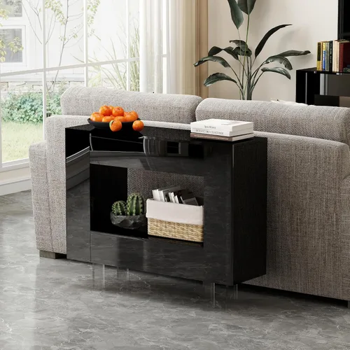Miniatura 8 de Mesa de entrada de alto brillo con puertas abiertas, gabinete de consola moderno brillante con estante abierto para vestíbulo, sala de estar