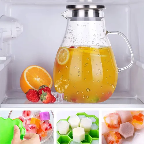 Miniatura 4 de Jarra de vidrio de 88 onzas con tapa y asa, jarra de agua de vidrio de alta resistencia al calor para agua caliente/fría y té helado con bandeja