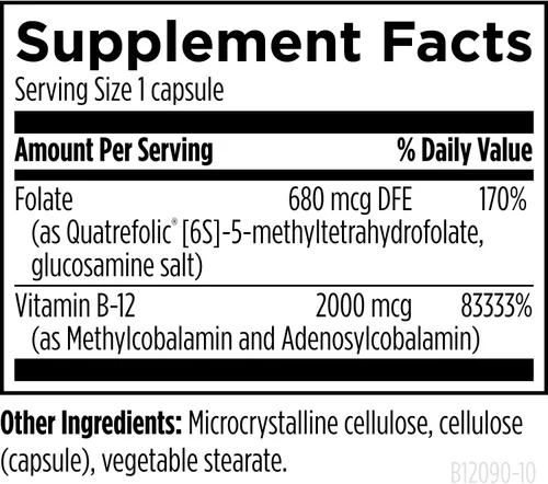 Miniatura 3 de Designs for Health Ultra metilado B12 + metil folato – Vitamina B12 metilcobalamina y suplemento de folato, adenosilcobalamina y 5-MTHF para nervio