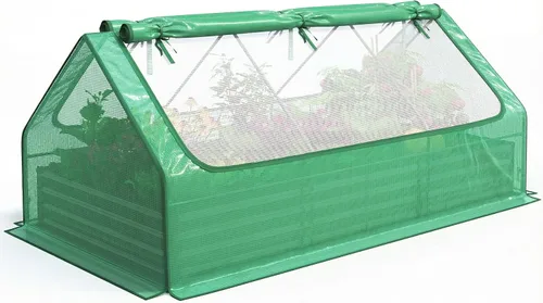 Miniatura 17 de Quictent juego de cama de cultivo elevada y galvanizada con cubierta de metal, con 2 ventanas, pequeño invernadero, con 20 etiquetas y guantes