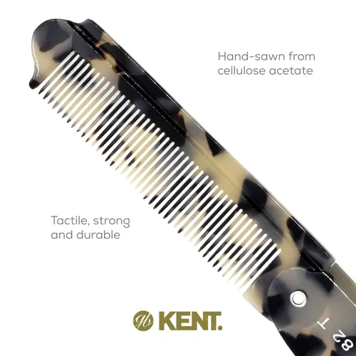 Miniatura 5 de Kent 82T TW - Peine de bolsillo plegable hecho a mano para hombres, peine alisador de cabello de dientes finos para arreglo y peinado diario