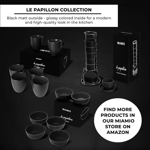 Miniatura 7 de MIAMIO - Juego de tazas de café expreso de 2.5 oz con platillos, juego de tazas de café de 6 piezas - Taza de café de cerámica apilable, taza